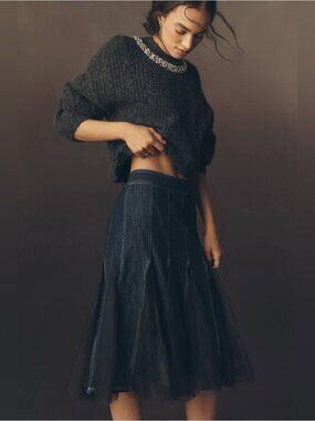 NWT size 4 - Pilcro Tulle Godet Denim Mid Skirt (NWT US$ 188)